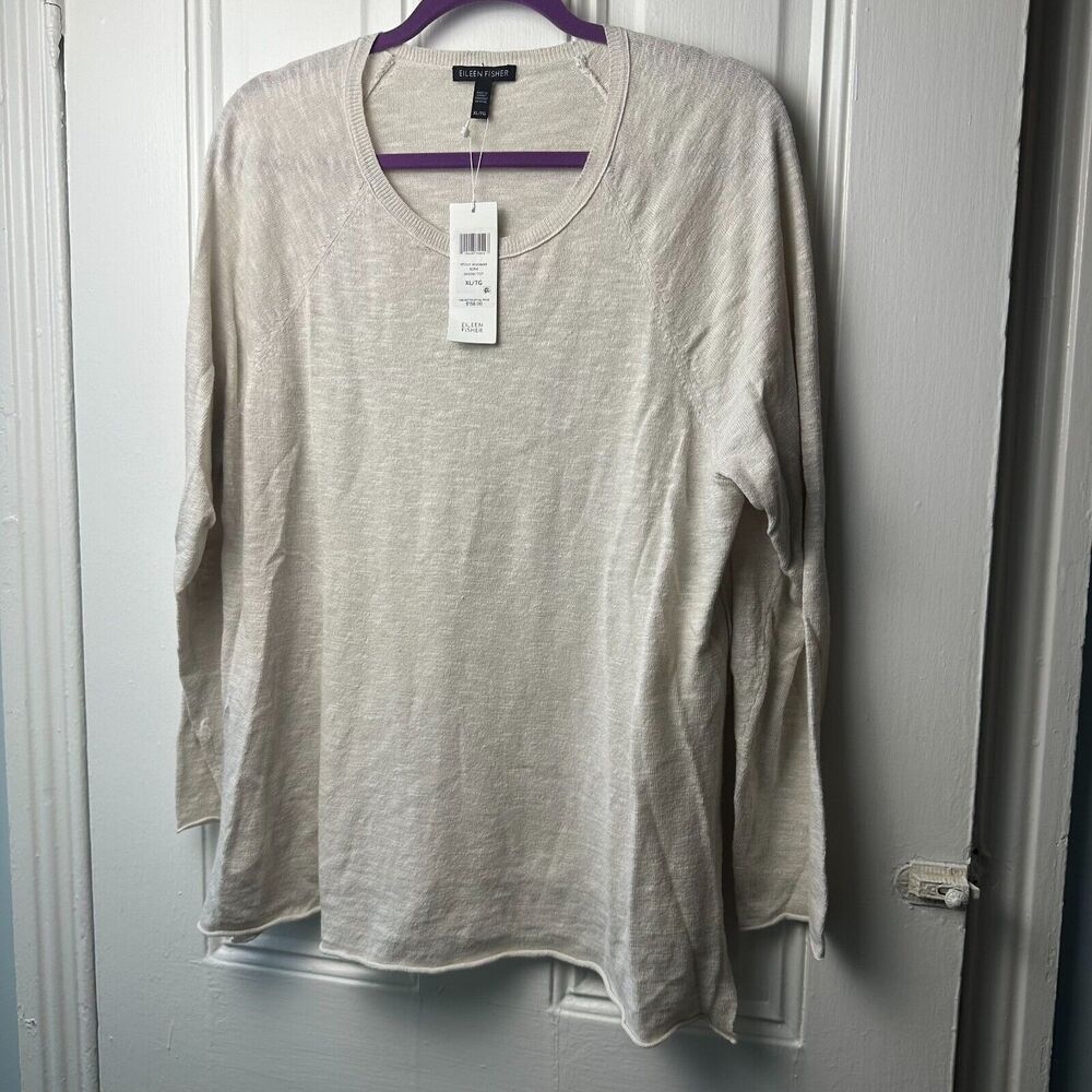 Eileen Fisher Sweater Womens XL Beige Knit Organic Linen Cotton Lightweight NWT
